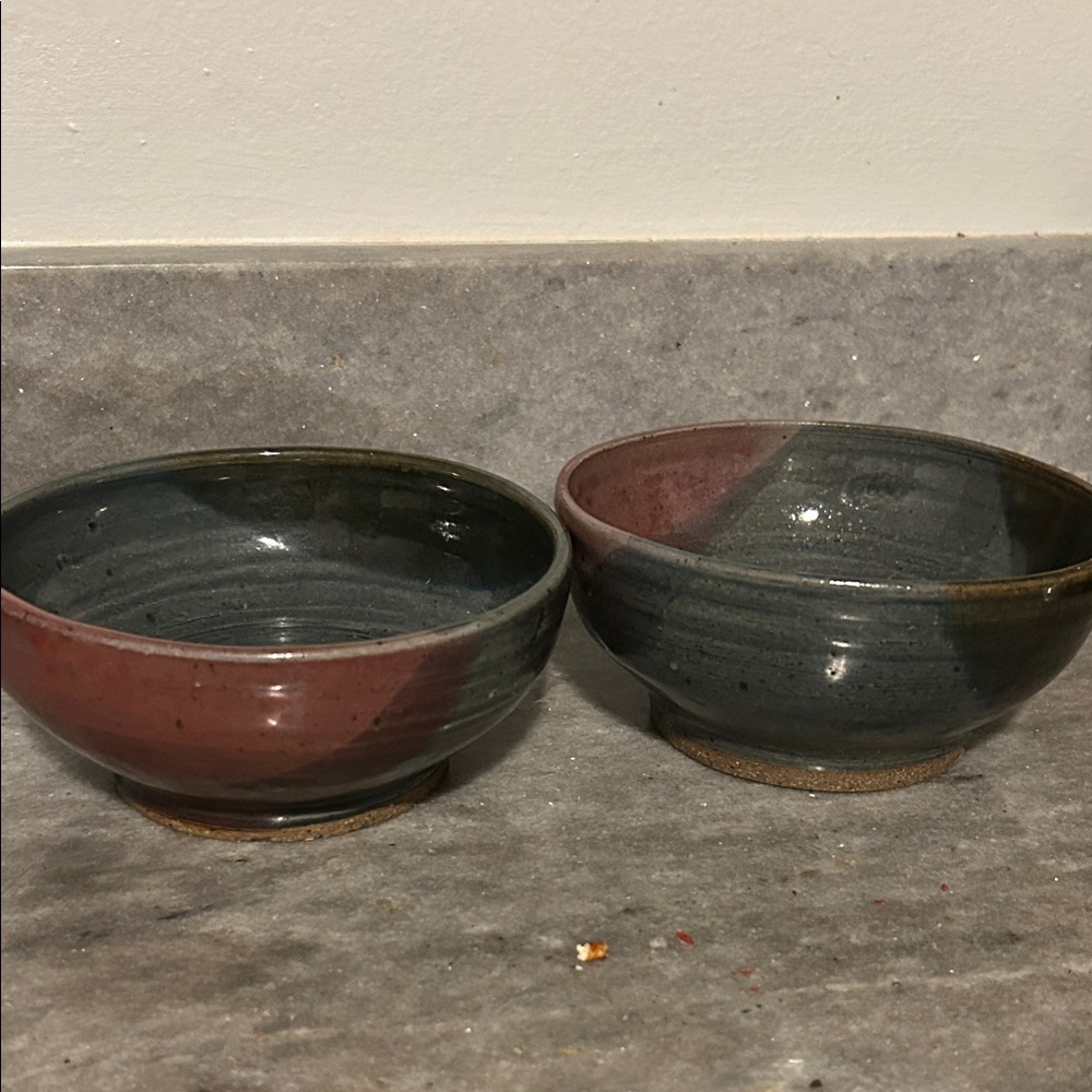 Elegant Ceramic Bowls - Red and Gray hand made and sign